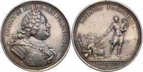 Augustus III the Sas. Medal in memory Sejmu Pacyfikacyjnego 1736 
Aw.: Popiersie króla w zbroi i płaszczu w prawo, wokoło AUGUSTUS III D G REX POLONI...