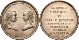 Augustus III the Sas. Medal for wedding Marii Josefiny dougther of Augusta III with Ludwiki delfinem, Wermuth 
Aw.: Popiersia małżonków zwrócone do s...