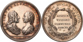 Augustus III the Sas, Medal 1747, Dresden, wedding Marii Amelii 
Aw.: Dwa popiersia: króla i księżnej zwrócone ku sobie. W odcięciu podpis medaliera:...