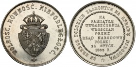 Medal January Uprising 1863 embezzlement, SILVER 
Aw.: Dziewięciowierszowy napis. W otoku: ZE SREBER POLSKICH ZŁOŻONYCH NA SPRAWĘ NARODOWĄRw.: Ukoron...