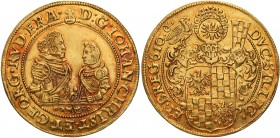 Silesia. Kingdom Legnicko-Brzesko-Wołowskie. Jan Chrystian i Jerzy Rudolf. Taler (thaler) in gold weight 5 Ducat (Dukaten) 1610, zloty Stok 
Aw.: Dwa...