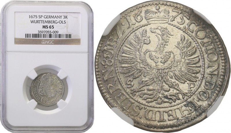 Silesia. Kingdom Olesnica. Sylwiusz Fryderyk (1664-1697). 3 krajcary 1675, Olesn...