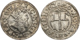 Livonia. Eryk XIV (1561-1568), Ferding 1562 (1/4 mark), Reval 
Wyśmienicie zachowany egzemplarz. Bardzo rzadka moneta sporadycznie pojawiająca się w ...