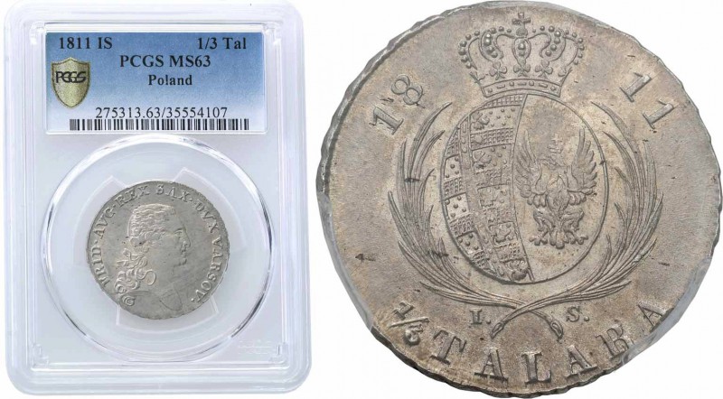 Duchy of Warsaw. 2 zlote (1/3 Taler (thaler) 1811 IS, Warsaw PCGS MS63 (MAX) 
A...