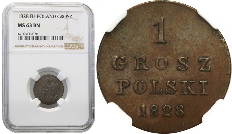Poland XIX / Russia. Nicholas I. Grosz 1828 FH, Warsaw NGC MS63 BN (MAX) 
Aw.: ...