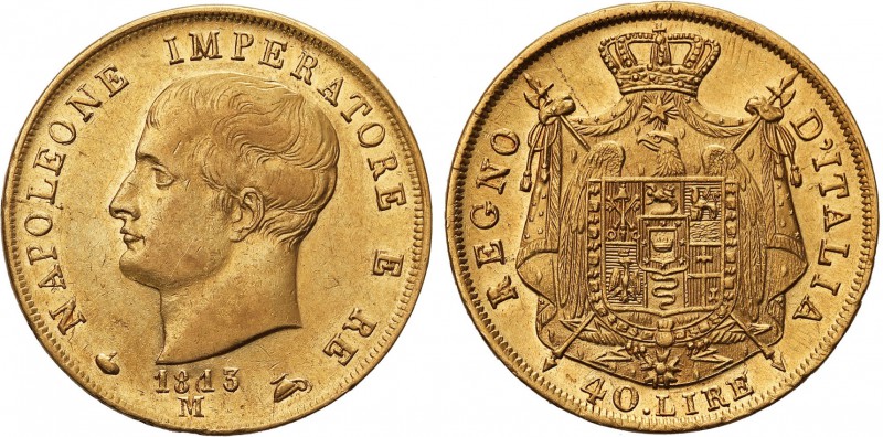 Italy. 40 lire 1813 M, Mediolan 
Napoleon I (1805-1814). Odmiana z grotami przy...