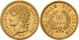 Italy. 20 lire 1813, Neapol 
Joachim Murat, król Neapolu (1808-1815).Piękny egzemplarz, intensywny połysk menniczy i wspaniale zachowane detale. Bard...