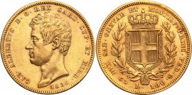 Italy. Sardynia 100 lire 1836, Genua 
Włochy. Karol Albert (1831-1849). Moneta rzadziej występująca na rynku w tym stanie zachowania, nakład tylko 70...