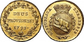 Switzerland. 2 duplones 1793 (Bern) 
Bardzo ładny egzemplarz, połysk. Bardzo dobra prezencja.Friedberg 181
Waga/Weight: 15,15 g Au Metal: Średnica/d...