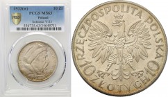II RP. 10 zlotych 1933 Sobieski PCGS MS63 
Bardzo wysoka nota gradingowa. Wyśmienity stan zachowania. Moneta połyskiem i ładną, delikatną patyną podk...