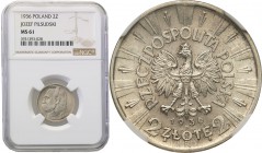II RP. 2 zlote 1936 Pilsudski NGC MS61 
Znikomy nakład monety (zaledwie 75000 egzemplarzy) w połączeniu z zawirowaniami okresu wojennego powoduje, że...