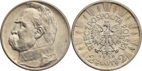 II RP. 2 zlote 1936 Pilsudski 
Wyśmienity, menniczy egzemplarz, delikatna patyna. Jedna z najrzadszych monet obiegowych z okresu II RP.Fischer OB 011...