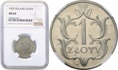 II RP. 1 zloty 1929 NGC MS64 (2MAX) 
Druga najwyższa nota grdingowa na świecie. Bardzo rzadka moneta w tak znakomitym stanie zachowania. Wyśmienicie ...