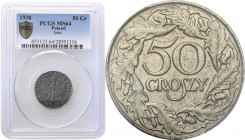 II RP. 50 groszy (groschen) 1938 NOT NICKLED PCGS MS64 (2 MAX) 
Druga najwyższa nota gradingowa na świecie. Tylko 2 monety otrzymały o oczko wyższą n...