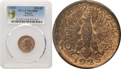 II RP. PROBE bronze 10 zlotych 1925, PCGS SP64 RB (MAX) 
Rzadka moneta wybita w nakładzie zaledwie 100 egzemplarzy. Druga najwyższa nota gradingowa n...