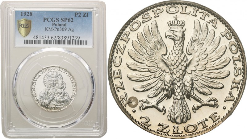 II. RP PROBE SILVER 2 zlote 1928, Our Lady, PROOF PCGS SP62 (MAX) ex. Głuchowski...