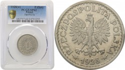 II RP. PROBE nikiel 1 zloty 1928 with mint mark PCGS SP62 (2 MAX) 
Moneta wybita w niklu, w bardzo niskim nakładzie. Janusz Parchimowicz swojej książ...