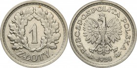 II RP. PROBE nikiel 1 zloty 1928 with mint mark 
Dużej rzadkości międzywojenna moneta próbna projektu J. Aumillera wybita w niklu. Nakład zaledwie 35...