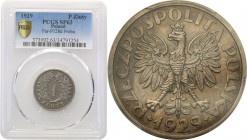 II RP. PROBE nikiel 1 zloty 1929 PCGS SP63 (2 MAX) 
Druga najwyższa nota gradingowa na świecie. Moneta wybita w niklu, w niskim nakładzie 115 egzempl...