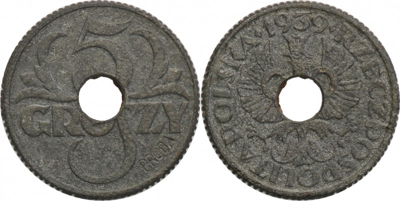 II RP. II RP. PROBE Zinc 5 groszy (groschen) 1939 UNIQUE? 
Moneta nie znana i n...