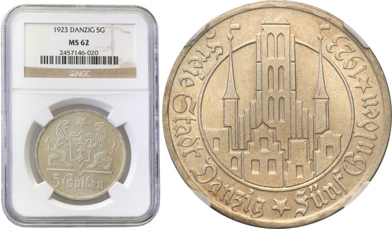 Danzig. 5 gulden 1923 Church NGC MS62 
Menniczy egzemplarz z wysoką notą gradin...