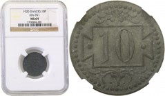 Danzig. 10 Pfennig 1920 Zinc, small digit NGC MS64 (MAX) 
Najwyższa nota gradingowa na świecie. Monety 10 fenigowe wybite w cynku w menniczym stanie ...