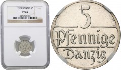 Danzig. 5 Pfennig 1923, PROOF, copper-nickel, NGC PF65 (2 MAX) 
Druga najwyższa nota gradingowa na świecie. Moneta ekstremalnie rzadka w takim stanie...