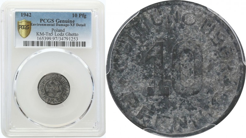 Ghetto Lodz (Litzmannstadt). 10 Pfennig 1942 magnez PCGS XF 
Bardzo rzadka mone...
