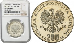PRL. 200 zlotych 1975 Faszyzm PROOF PF67 ULTRA CAMEO (2 MAX) 
Jedna z najrzadszych monet kolekcjonerskich PRL (szacowana ilość 2500 egzemplarzy) bita...