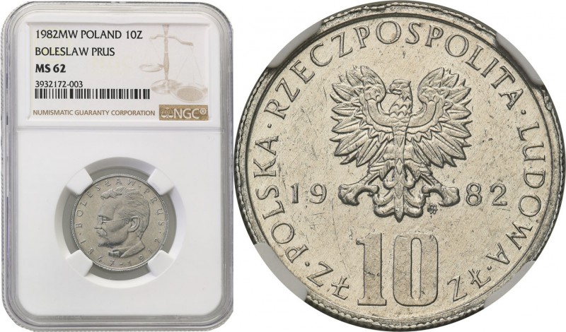 PRL. PROBE aluminum 10 zlotych 1982 Boleslaw Prus NGC MS62 (MAX) 
Najwyższa not...
