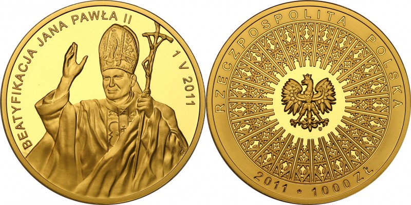 III RP. 1000 zlotych 2011 Pope John Paul II Beatification- 3 gold ounces 
Duża ...