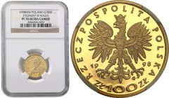 III RP. 100 zlotych 1998 Sigismund III VasaNGC PF70 ULTRA CAMEO (MAX) 
Najwyższa nota gradingowa na świecie. Idealnie zachowana moneta z pięknym blas...