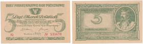 5 Polish mark 1919 seria IQ 
Seria IQ, numeracja 602452.Wyśmienicie zachowany banknot, sztywny papier, wyłącznie zaokrąglone rogi. Sporadycznie pojaw...