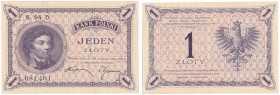 1 zloty 1919 Kosciuszko seria S. 94 D 
Seria typu drugiego, numeracja 081, 401.Pięknie zachowany egzemplarz. Minimalnie zaokrąglone rogi. Rzadki bank...