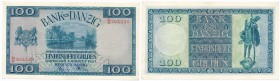 Danzig. 100 gulden 1931 seria DA 
Seria DA, 1.08.1931, seria D/A, numeracja 303,538. Ekstremalnie rzadka pozycja wysoko - nominałowego banknotu. Pięk...