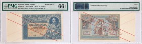 SPECIMEN 20 zlotych 1931 seria AT PMG 66 EPQ (MAX) 
20 złotych 20.06.1931, seria AT 1234567, czerwony ukośny nadruk na stronie głównej „WZÓR”, na odw...