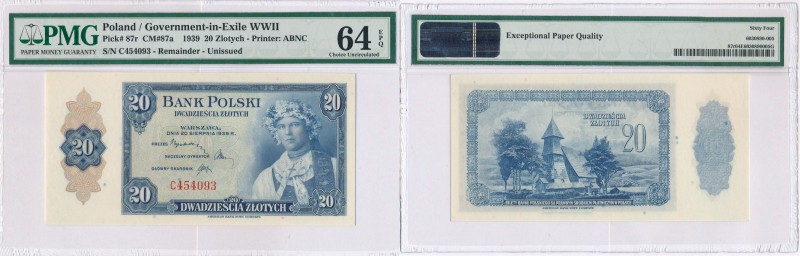 20 zlotych 1939 seria C PMG EPQ 64 
Wysoka nota gradingowa. Banknot w gradingu ...