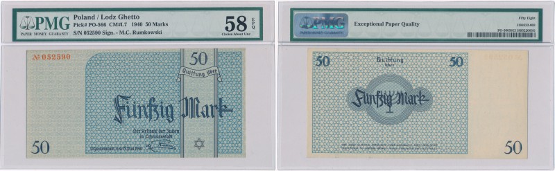 Ghetto Lodz (Litzmannstadt) 50 Mark 1940 PMG 58 EPQ 
Banknoty Getta przechodząc...