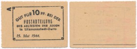 Ghetto Lodz (Litzmannstadt) 10 Pfennig 15.05.1944 
Postabteilung des aeltesten der Juden in Litzmannstadt-Getto Drukowane na odwrotach kart pocztowyc...