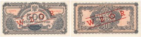 SPECIMEN 500 zlotych 1944 seria Ax OBOWIĄZKOWE 
500 złotych 1944, w klauzuli „OBOWIĄZKOWE”, seria Ax, numeracja 638134, po obu stronach ukośny czerwo...