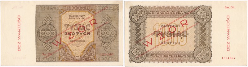 SPECIMEN/BEZ WARTOŚCI 1000 zlotych 1945 seria Dh 
Seria Dh, numeracja 1234567, ...