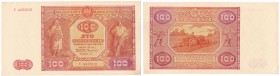 Banknote. 100 zlotych 1946 seria R 
Sztywny papier bez zagnieceń, minimalne przybrudzenie dolnego, prawego rogu. Rzadki i poszukiwany banknot.Lucow 1...