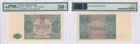 20 zlotych 1946 seria A PMG 58 EPQ 
Rzadki. Banknot w gradingu PMG z bardzo wysoką notą 58 oraz dopiskiem: wyjątkowa jakość papieru – EPQ (Exceptiona...