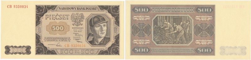 500 zlotych 1948 seria CB 
Rzadki.Idealnie zachowany banknot, rzadki w takim st...