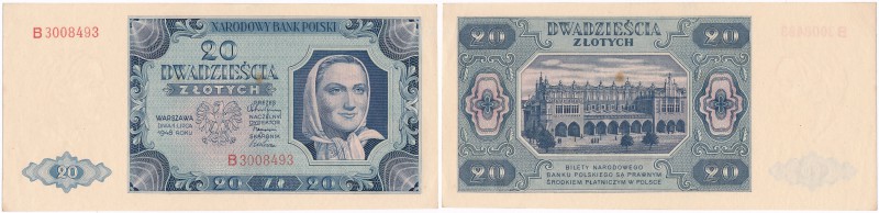 20 zlotych 1948 seria B 
Pięknie zachowany egzemplarz, minimalne przybrudzenia....