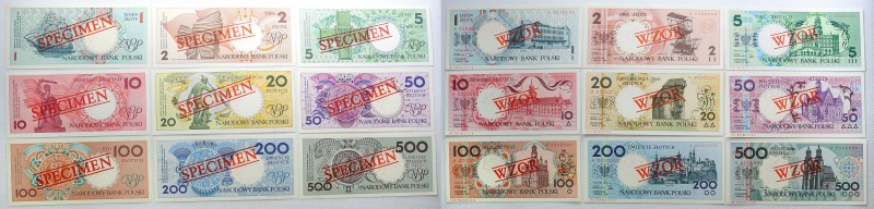 SPECIMEN - set: 1, 2, 5, 10, 20, 50, 100, 200 i 500 zlotych 1990 seria A 
Seria...