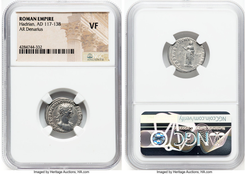 Hadrian (AD 117-138). AR denarius (19mm, 6h). NGC VF. Rome, AD 117. IMP CAES TRA...