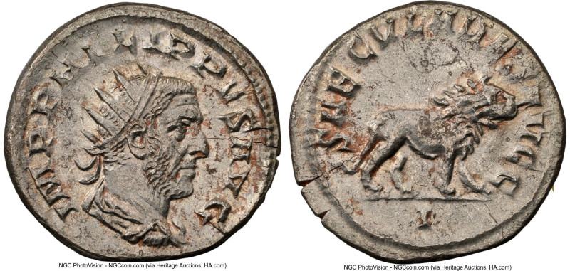 Philip I (AD 244-249). AR antoninianus (22mm, 1h). NGC Choice AU. Rome, first of...