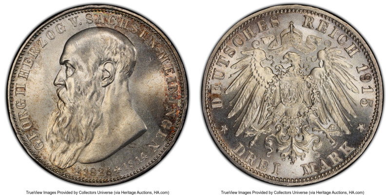 Saxe-Meiningen. Bernhard III 3 Mark 1915 MS66 PCGS, Munich mint, KM207, J-155. M...