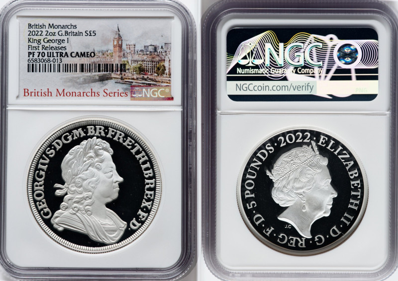 Elizabeth II silver Proof "King George I" 5 Pounds (2 oz) 2022 PR70 Ultra Cameo ...